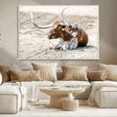 Majestic Longhorn Wall Art Canvas Print – Resting on Sunlit by MyGreatCanvas | Canvas Wall Art Prints | Photo Prints & Wall Decor