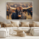 Majestic bull head close-up, long curved horns, detailed fur by MyGreatCanvas | Canvas Wall Art Prints | Photo Prints & Wall Decor