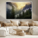 Misty Forest Sunrise Mountain Valley Pine Trees Foggy by MyGreatCanvas | Canvas Wall Art Prints | Photo Prints & Wall Decor