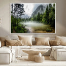 Misty Lake Forest Green Trees Calm Water Reflection Mountain by MyGreatCanvas | Canvas Wall Art Prints | Photo Prints & Wall Decor