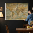 Customize Push Pin Vintage World Map Wall Art Canvas Print –