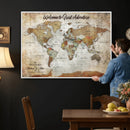 Personalized World Map Wall Art Canvas Print – Custom Push