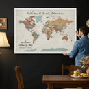 Custom Framed World Map Canvas Print – Personalized Push Pin