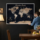 Personalized Blue World Map Canvas – Custom Framed Push Pin