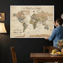 Custom Framed Push Pin Map Wall Art Canvas Print, Rustic