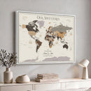 Personalized Travel Tracker Map with Pins Framed Large for