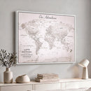 Personalized Vintage World Map Canvas Print – Custom Push
