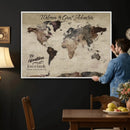 Custom Push Pin World Map Wall Canvas Print – Personalized