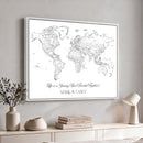 Framed World Map Canvas – Custom Push Pin Travel Tracker –