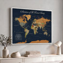 Custom Push Pin World Map Wall Art Canvas Print – Personalized Travel Tracker with Pins Framed Large for Home and Office Decor