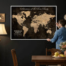 Personalized Push Pin World Map Canvas Print – Custom Framed