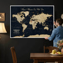Personalized Push Pin World Map Canvas – Custom Framed
