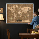 Custom Push Pin World Map Wall Art Canvas Print – Personalized Travel Tracker with Pins Framed Large for Home and Office Decor