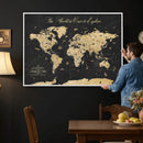 Custom Push Pin World Map Wall Art Canvas Print – Personalized Travel Tracker with Pins Framed Large for Home and Office Decor