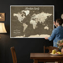 Personalized Framed World Map Wall Art Canvas – Custom Push