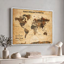 Large World Map Canvas Wall Art – Custom Framed Push Pin