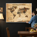 Large World Map Canvas Wall Art – Custom Framed Push Pin