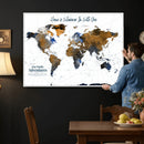 Personalize World Map Canvas Wall Art – Framed Custom Push