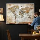 World Map Wall Art Canvas Print, Modern Decorative Framed Map Artwork Prints for Living Room, Office, Bedroom Wall Decor