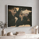 Vintage World Map Canvas Wall Art – Framed Travel Map for