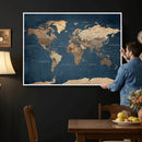 Navy Blue World Map Canvas Print – Framed Travel Map Wall by MyGreatCanvas | Canvas Wall Art Prints | Photo Prints & Wall Decor