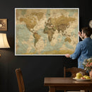 Vintage World Map Wall Art Canvas Print, Detailed World Map