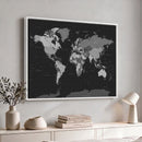 Black World Map Wall Art Canvas Print – Detailed Map of the