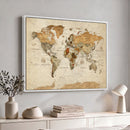 Rustic Vintage World Map Canvas Print – Framed Modern