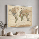 Framed World Map Wall Art for Home and Office Decor