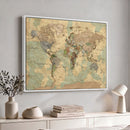 Vintage World Map Wall Art | Ready to Hang and Framed