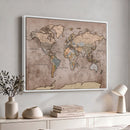 Grunge World Map Canvas Wall Art - Vintage Aged World Map