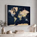 Minimalist World Map Canvas Wall Art - Watercolor Blue and