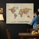 World Map Wall Art Canvas Print, Framed Rustic Atlas Art