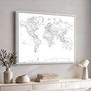 World Map Canvas Print – Framed Modern Detailed Map of the