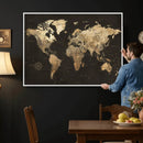 Framed World Map with Pin Canvas Print – Detailed World Map
