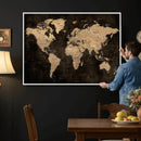 Brown World Map Canvas Print – Modern Travel Map Wall Art,