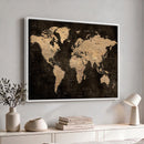 Brown World Map Canvas Print – Modern Travel Map Wall Art,