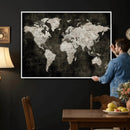 Vintage World Map Wall Art Canvas Print – Framed Large Map