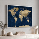 Navy Blue World Map Canvas Print – Detailed Map Minimal Navy
