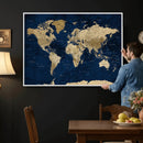 Navy Blue World Map Canvas Print – Detailed Map Minimal Navy
