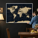 Dark World Map Canvas Wall Art Print, Minimal Black and Gold by MyGreatCanvas | Canvas Wall Art Prints | Photo Prints & Wall Decor