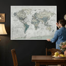 Neutral Vintage World Map Canvas Wall Art Print, Classic Map