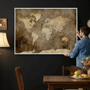 Dark Vintage World Map Canvas Wall Art Print, Antique Map