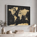 Vintage Blue and Brown World Map Canvas Wall Art – Framed
