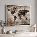 Black and White World Map Canvas Print – Framed Wall Art for