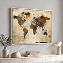 World Map Wall Art – Rustic Earth Tone Canvas Print, Antique