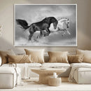 Wild Horses Wall Art Canvas Print – Framed Black and White