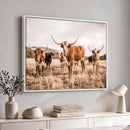 Texas Longhorn Cattle Wall Art Canvas Print, Sepia Western