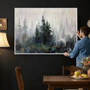 Misty Pine Forest Oil Painting Canvas — Dark Moody Teal Grey by MyGreatCanvas | Canvas Wall Art Prints | Photo Prints & Wall Decor