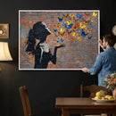 Urban Banksy Butterfly Girl Wall Art Canvas Print, Framed by MyGreatCanvas | Canvas Wall Art Prints | Photo Prints & Wall Decor